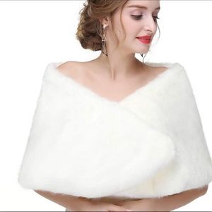 Faux Fur Shawl Bridal Wedding Fur Wrap Ivory
